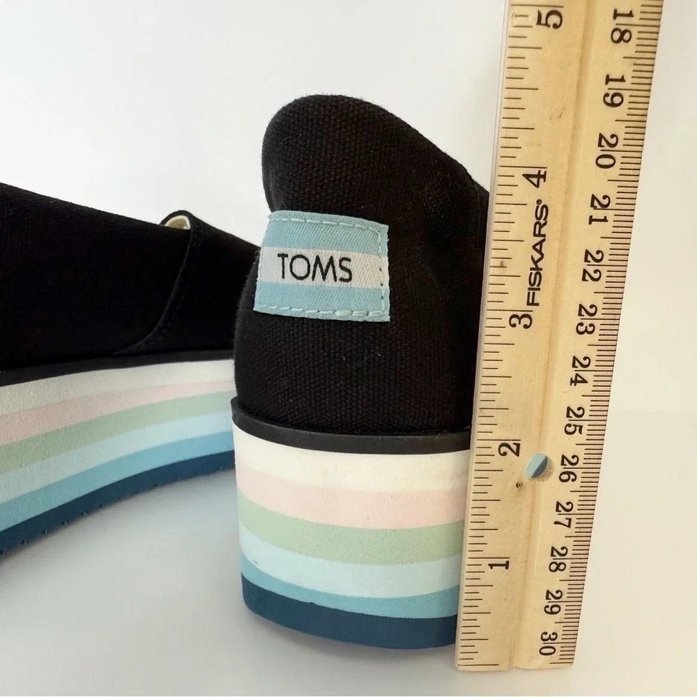 Toms Black, Blue & White Stripe Platform Slip On Shoes Women’s Size 10